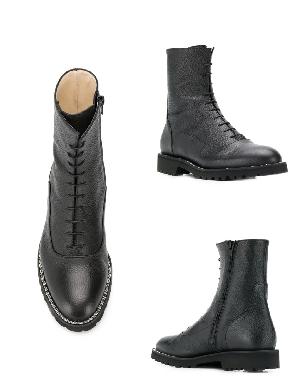Fabiana Filippi Black Classic lace up embellished leather boots 7